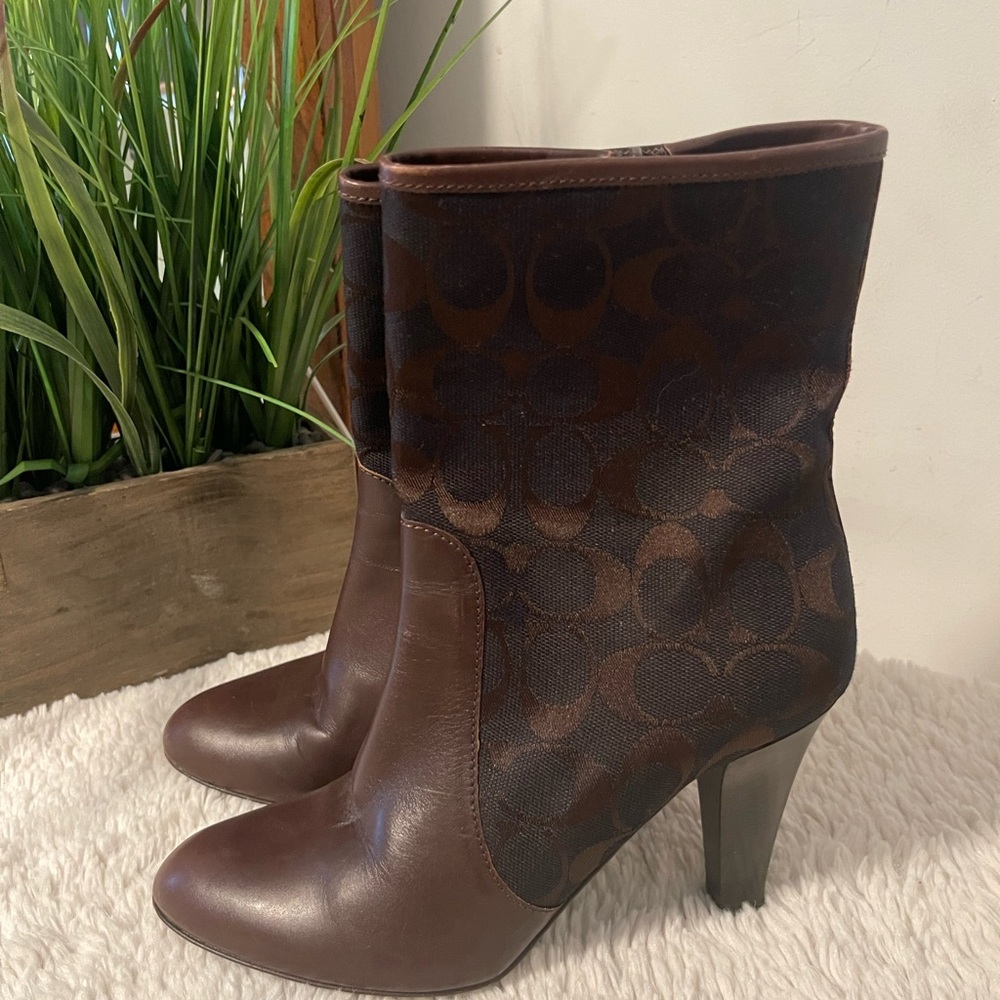 Coach Brown Patterned Heeled Boots